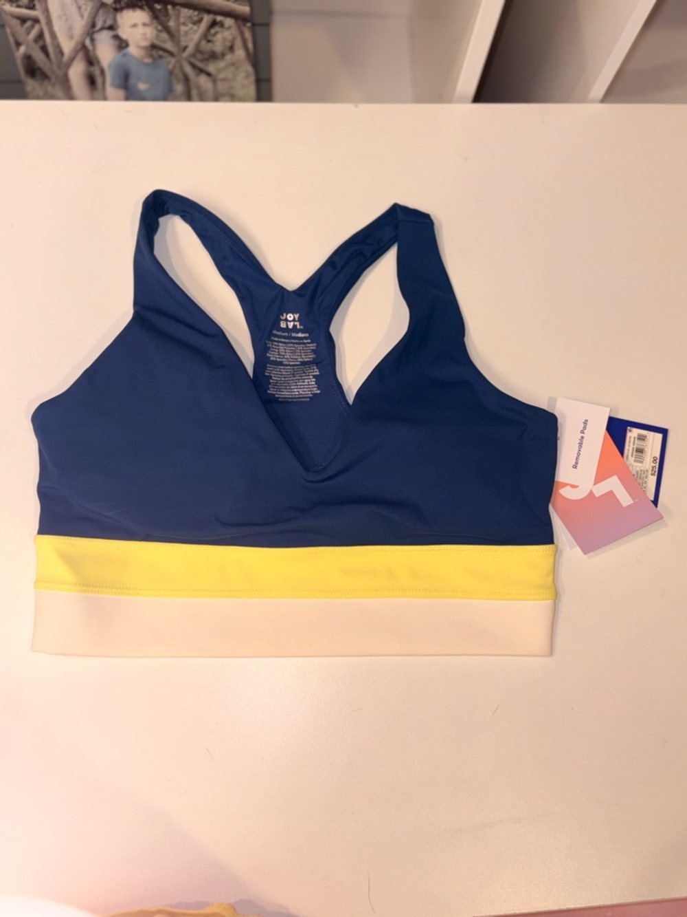 JoyLab Colorblock Sports Bra NWT Blue Yellow Medium Activewear